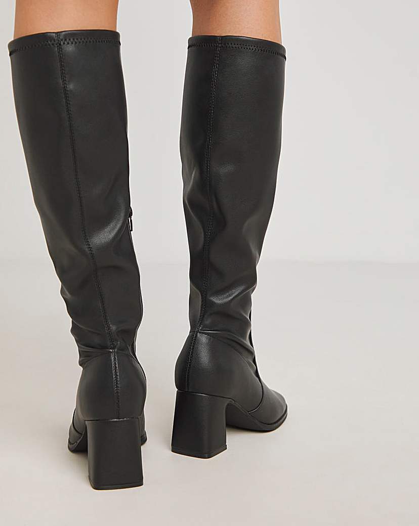 Knee High Heeled Stretch Boots Ex Wide