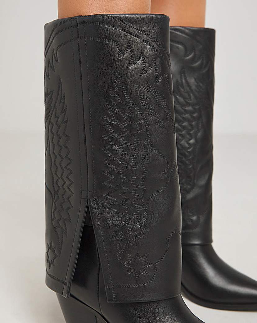 Embroidered Cuff Western Boot Wide