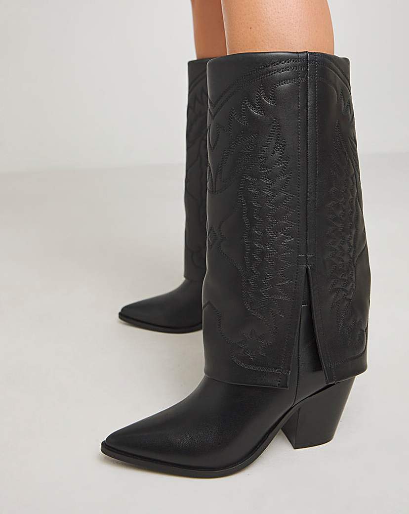 Embroidered Cuff Western Boot Wide