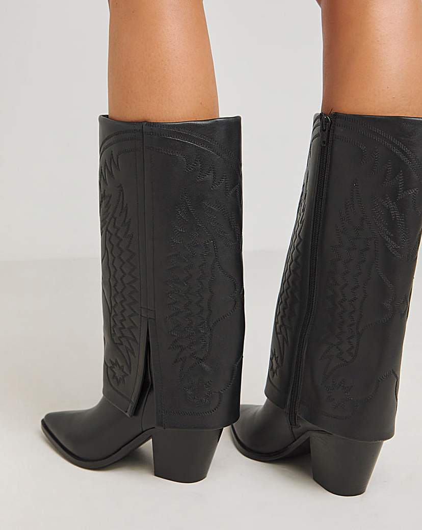 Embroidered Cuff Western Boot Wide