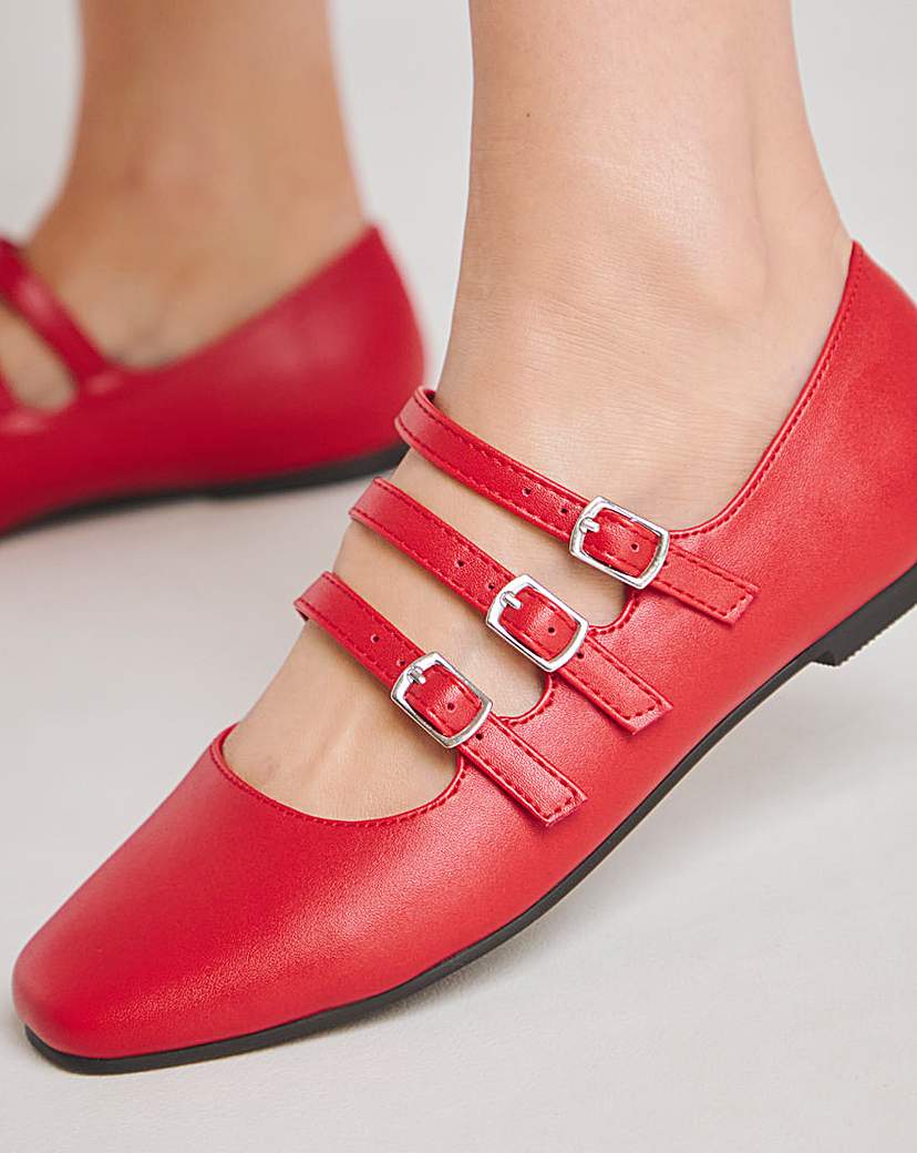 Multi Strap Mary Jane Ballerina Wide