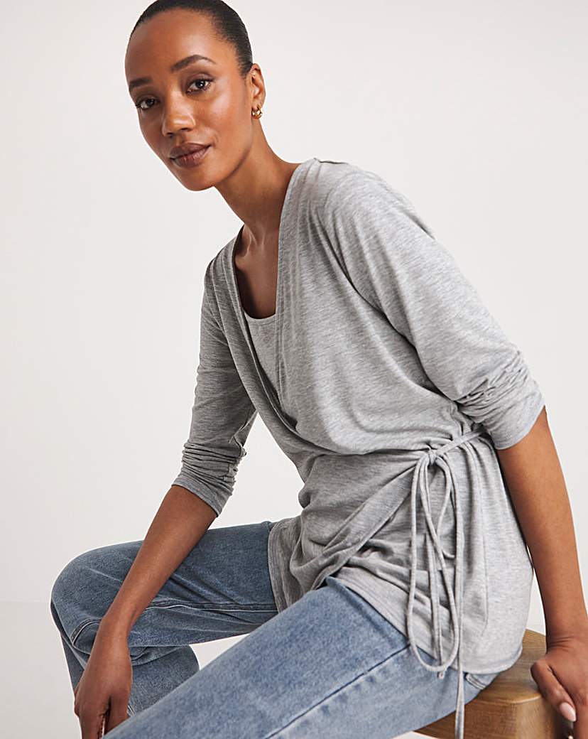 Grey 2 in 1 Long Sleeve Wrap Top