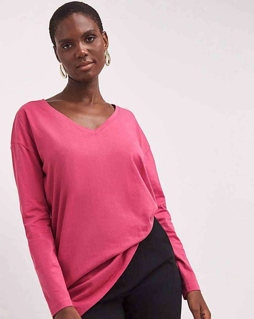 Long Sleeve Slouch V-Neck Longline Top