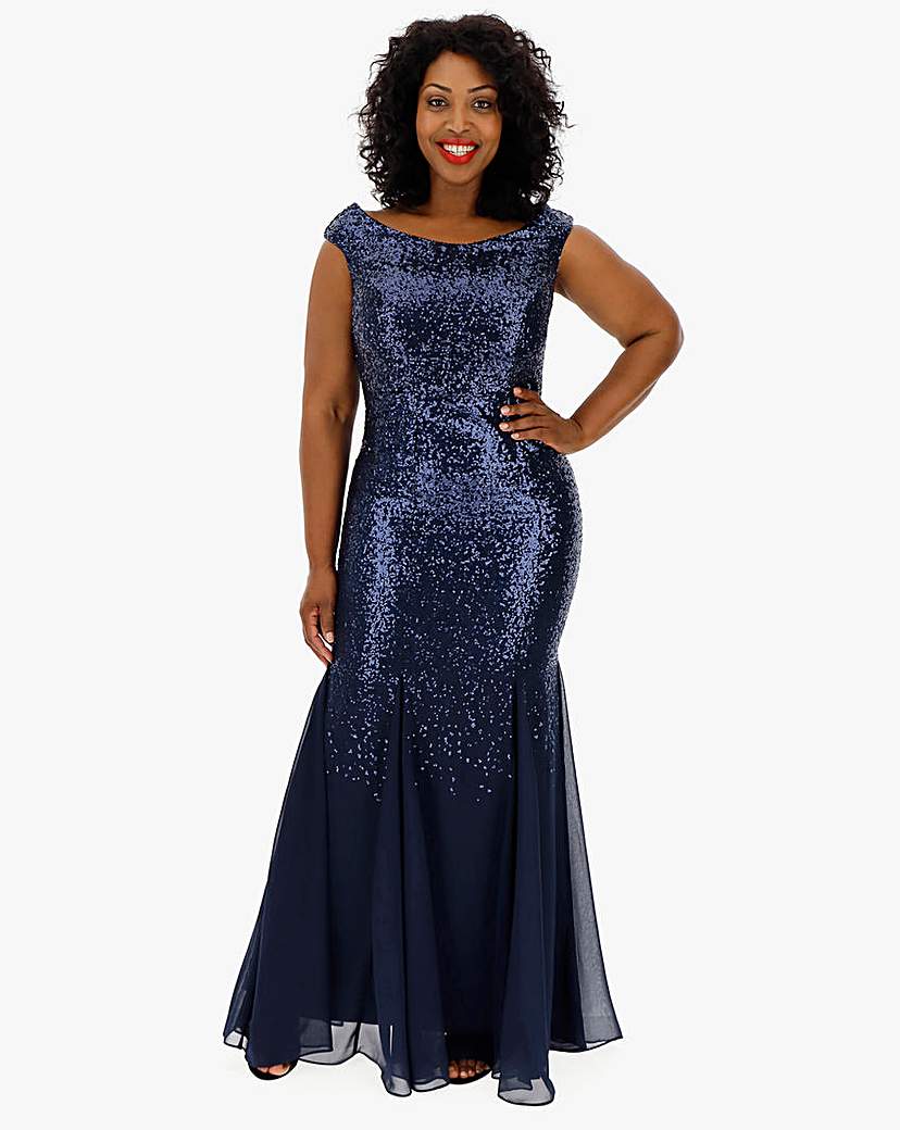 Quiz Curve Navy All Over Sequin Dress