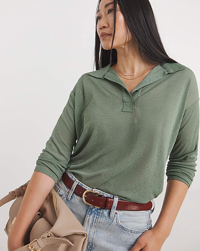 Sheer Collared Long Sleeve Top