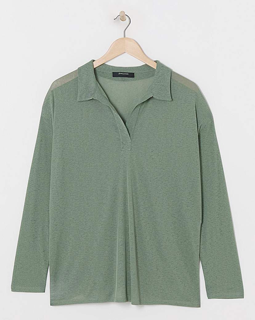 Sheer Collared Long Sleeve Top