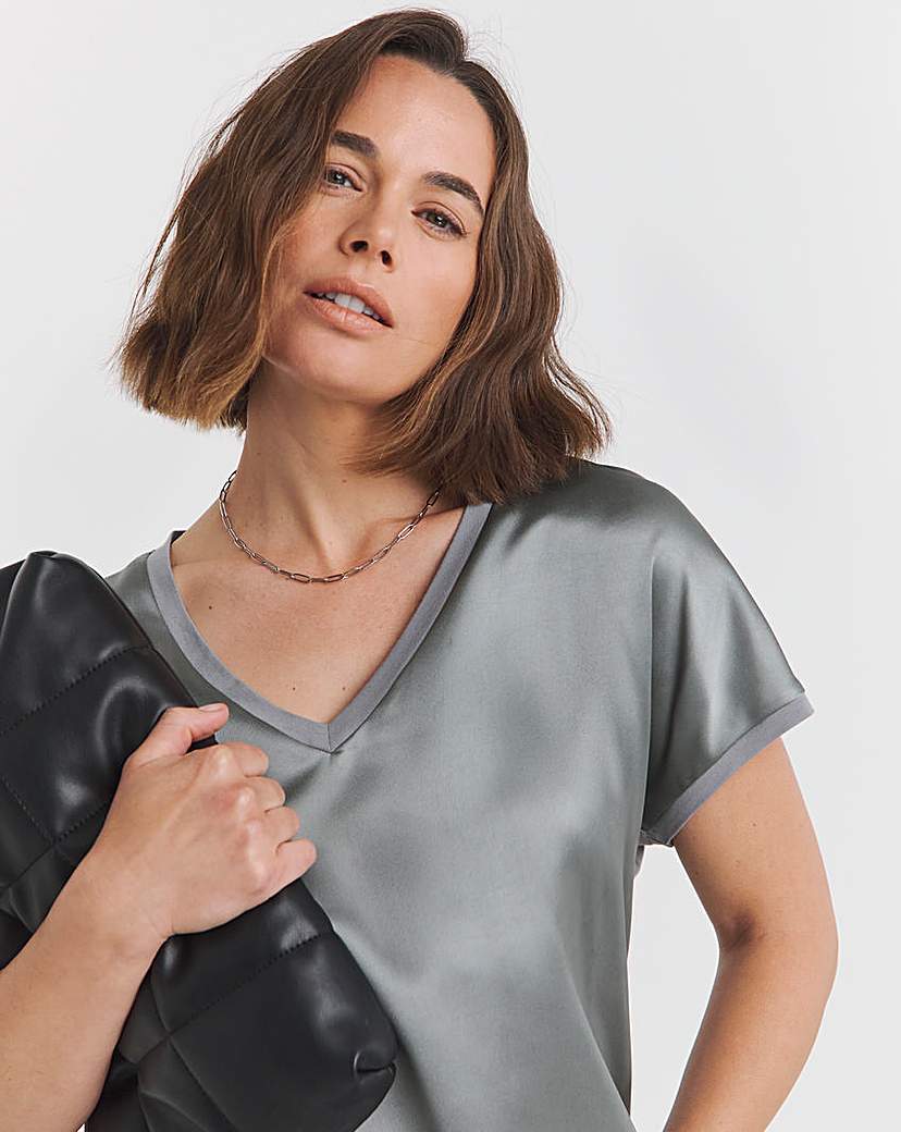 V Neck Satin Front Top