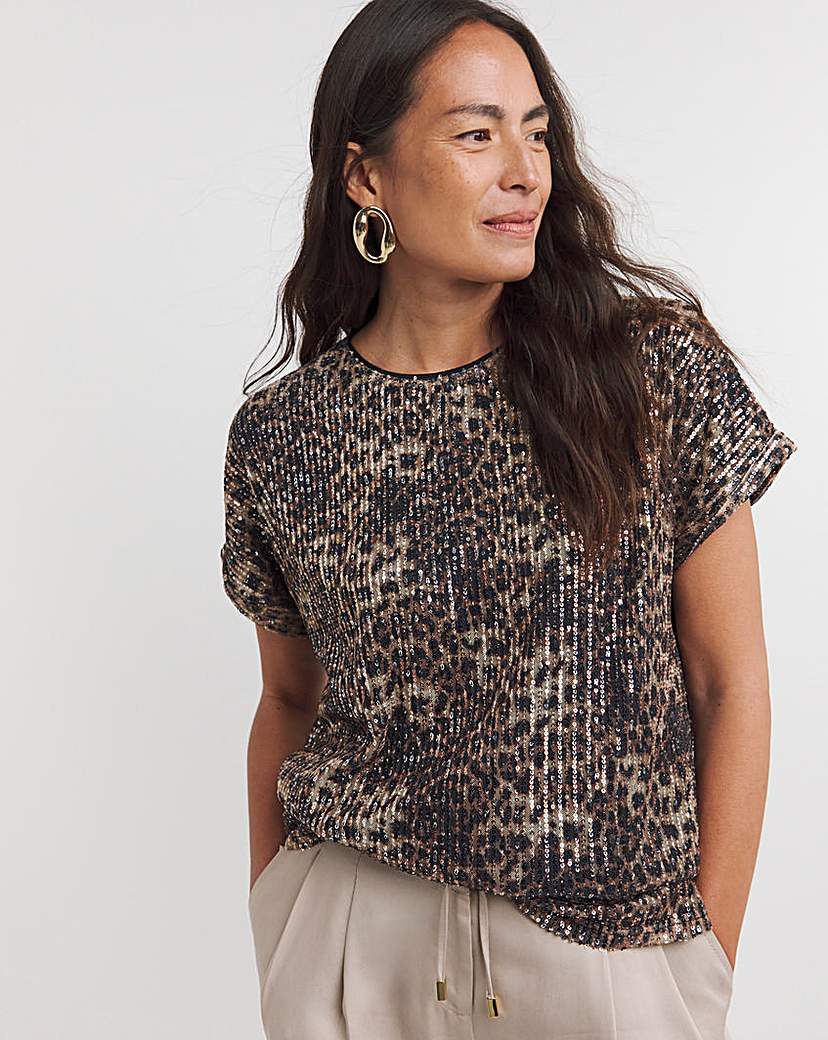 Sequin Longline Top Animal Print - Moda in Pelle - Size: 8