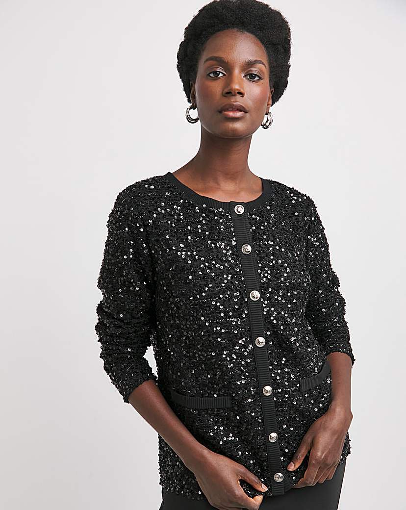 Sequin Button Front Cardigan