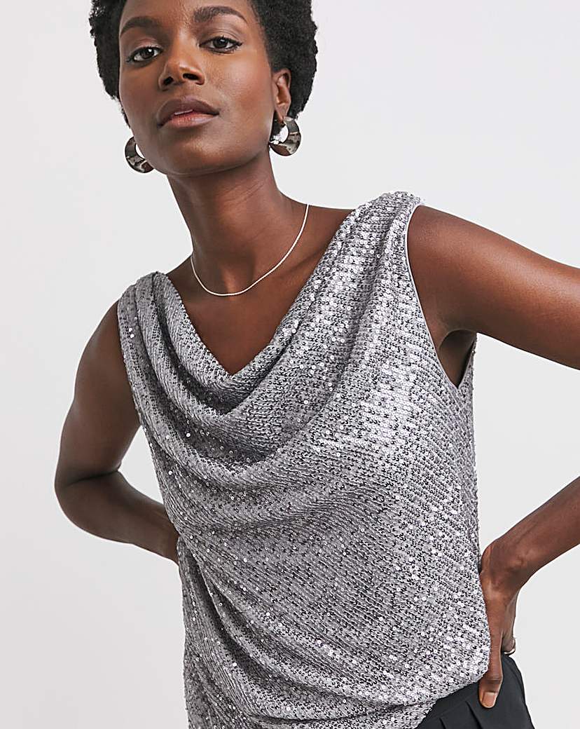 Cowl Neck Sequin Vest