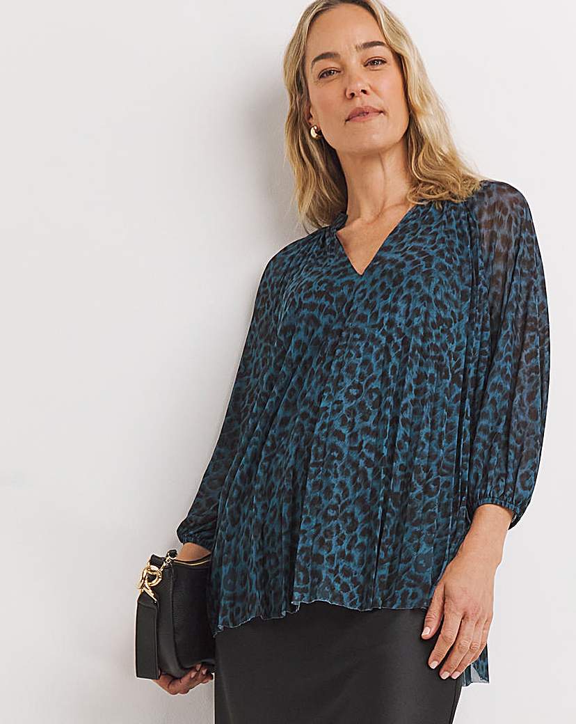 Printed V Neck Mesh Blouse