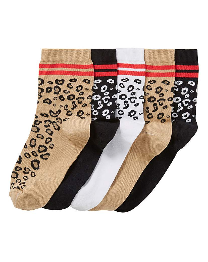Image of 5PK Leopard Ankle Socks-Wide Fit