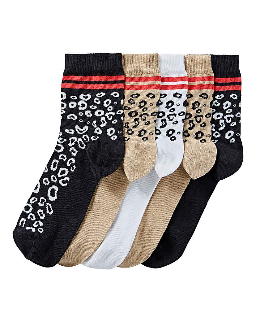 Image of 5 Pack Leopard Print Ankle Socks