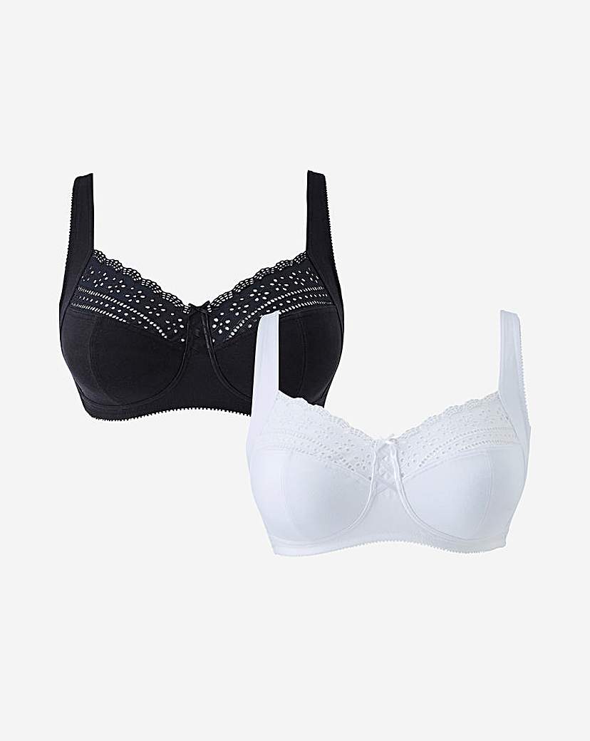2 Pk White/Black Jane Non Wired Bras
