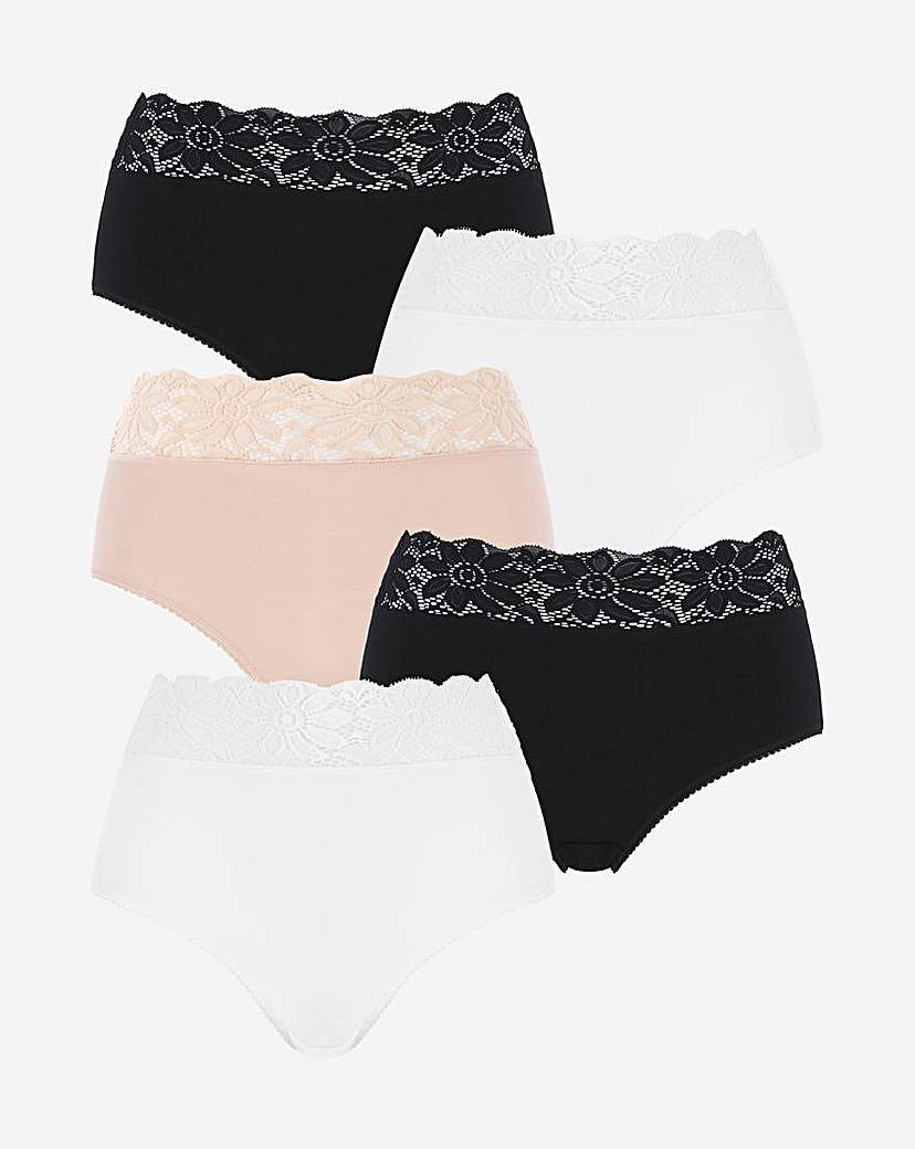 5 Pack Neutral Lace Top Full Fit Briefs