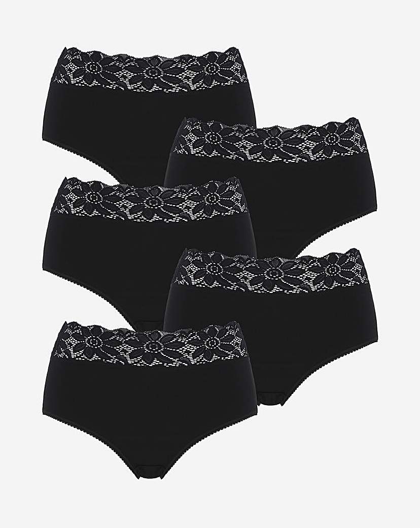 5 Pack Black Lace Top Full Fit Briefs