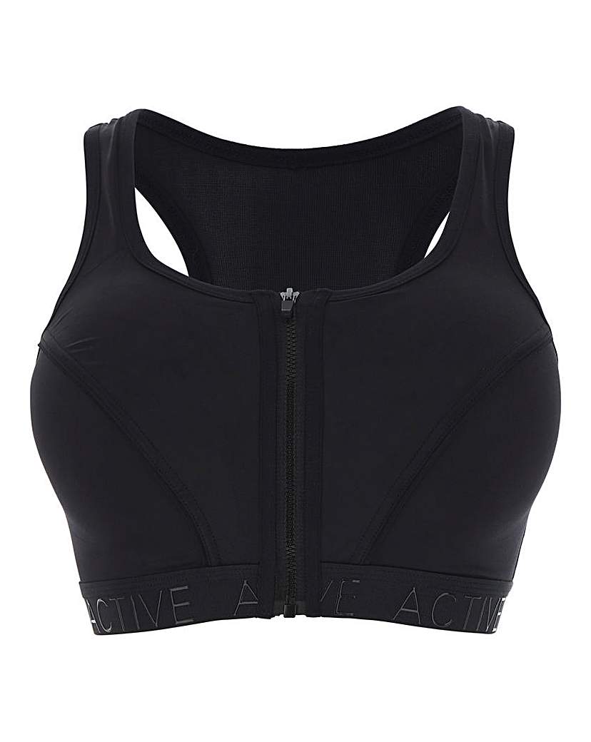 High Impact Black Zip Front Sports Bra