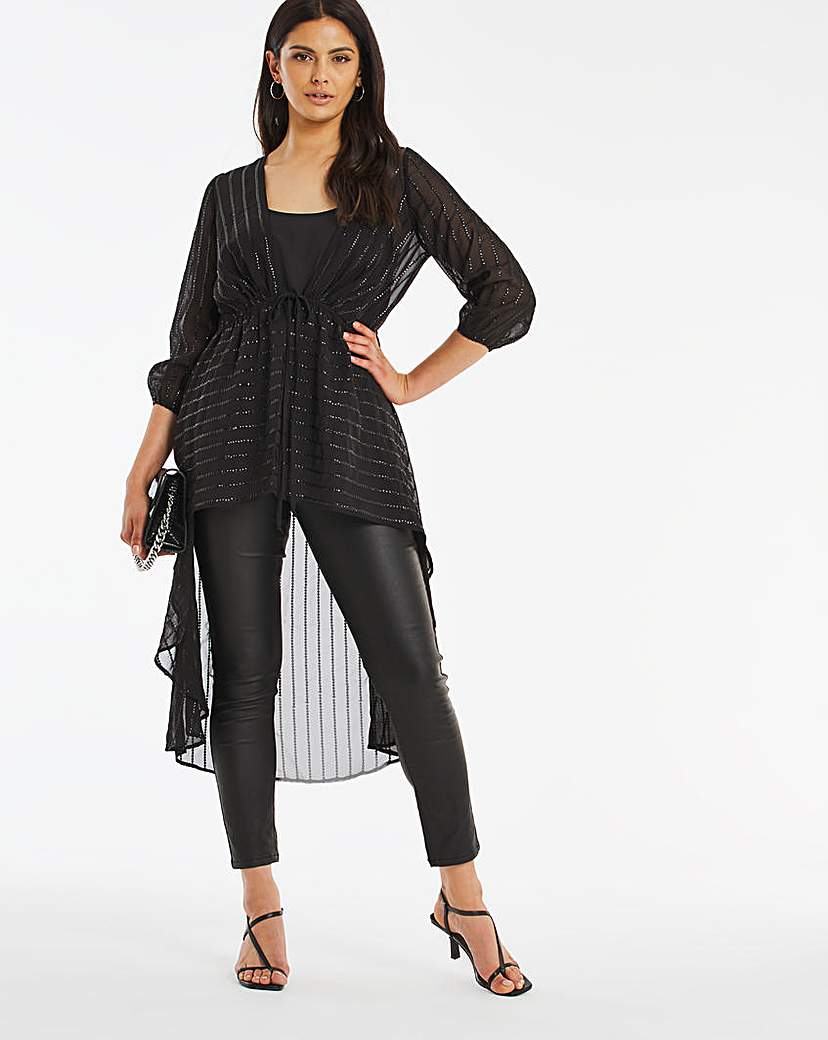 Image of Black Sequin Longline Kimono
