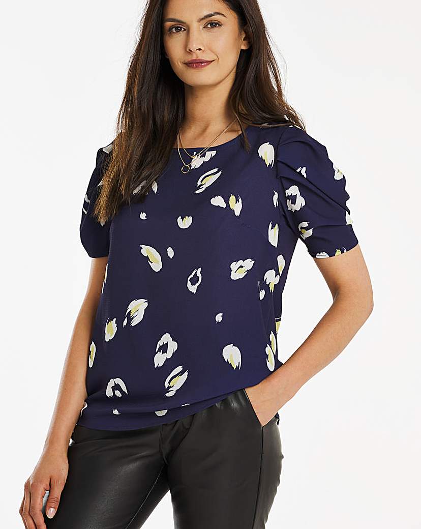 Navy Print Puff Sleeve Blouse