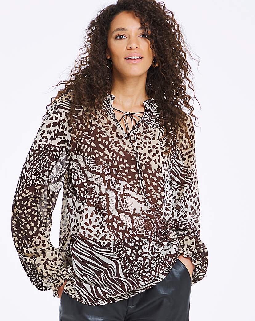 Image of Animal Print Peasant Blouse