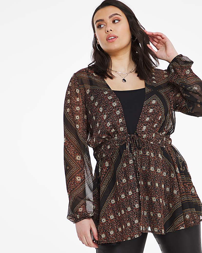 Scarf Print Woven Kimono