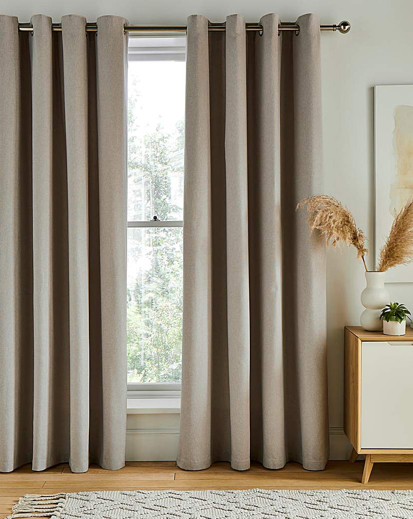 Plain Brushed Eyelet Curtains - Linen