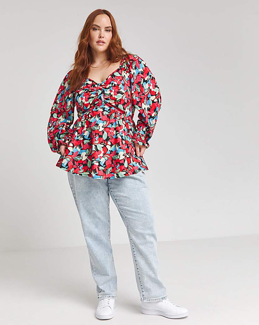 Floral Print Bow Front Blouse
