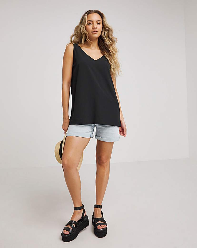 Black V Neck Woven Vest