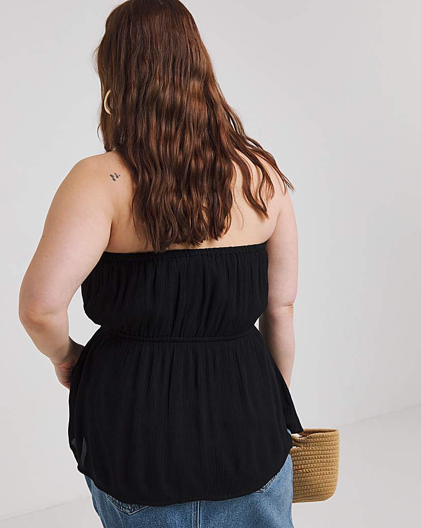 Black Crinkle Bandeau With Shell Tie