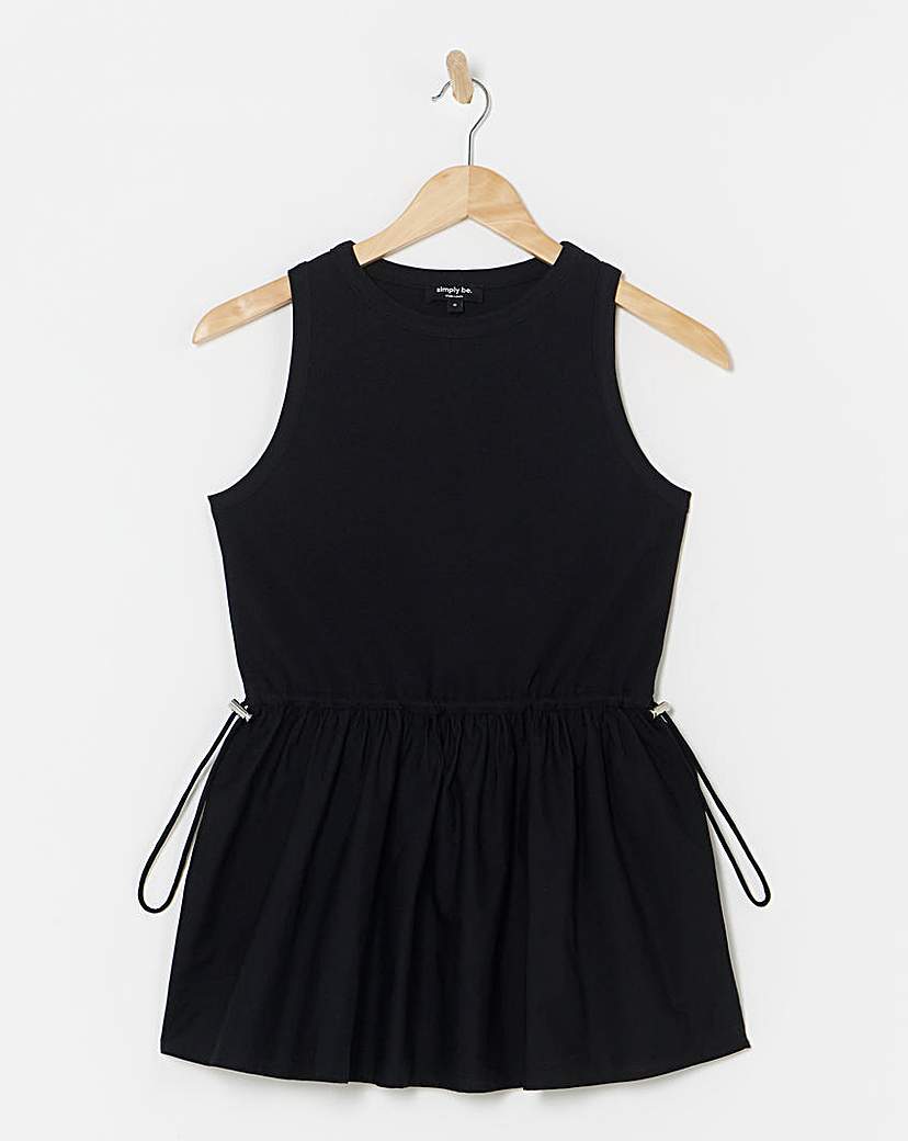 Black Poplin Jersey Mix Tank Top
