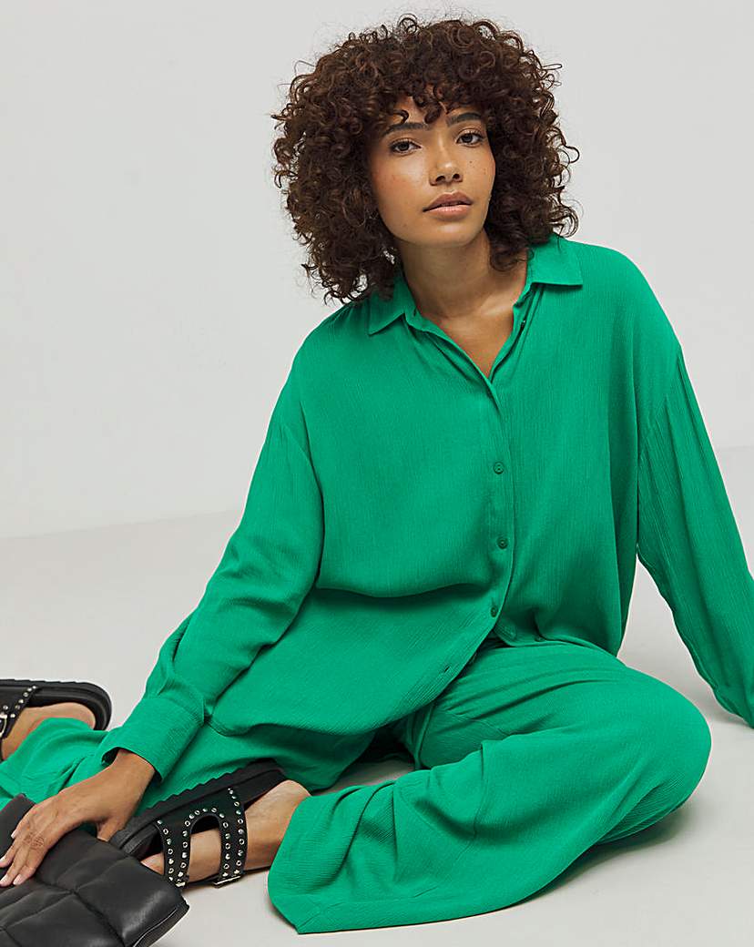Green Oversized Crinkle Shirt