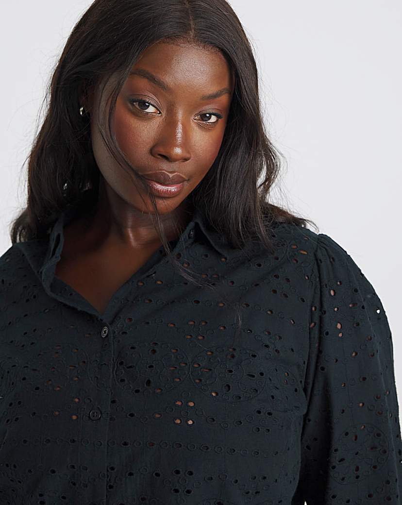 Black Broderie Long Sleeve Shirt