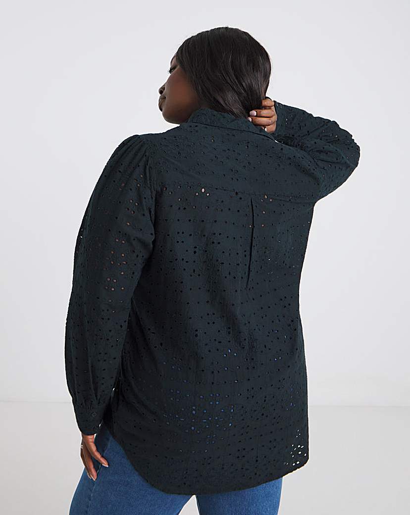 Black Broderie Long Sleeve Shirt
