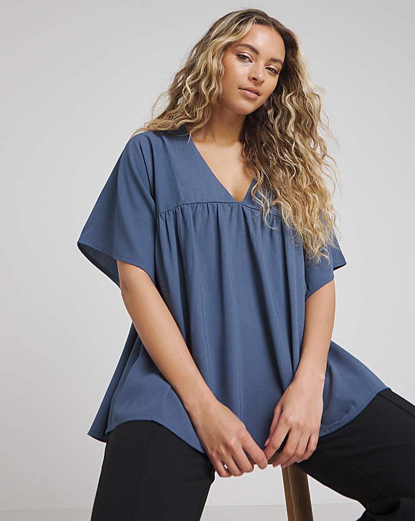 Petrol Blue V Neck Smock Top