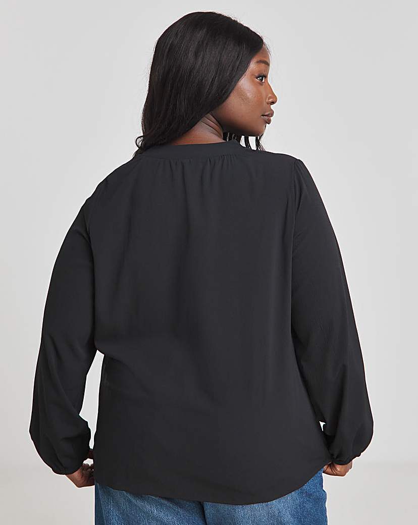 Black Long Sleeve V Neck Blouse