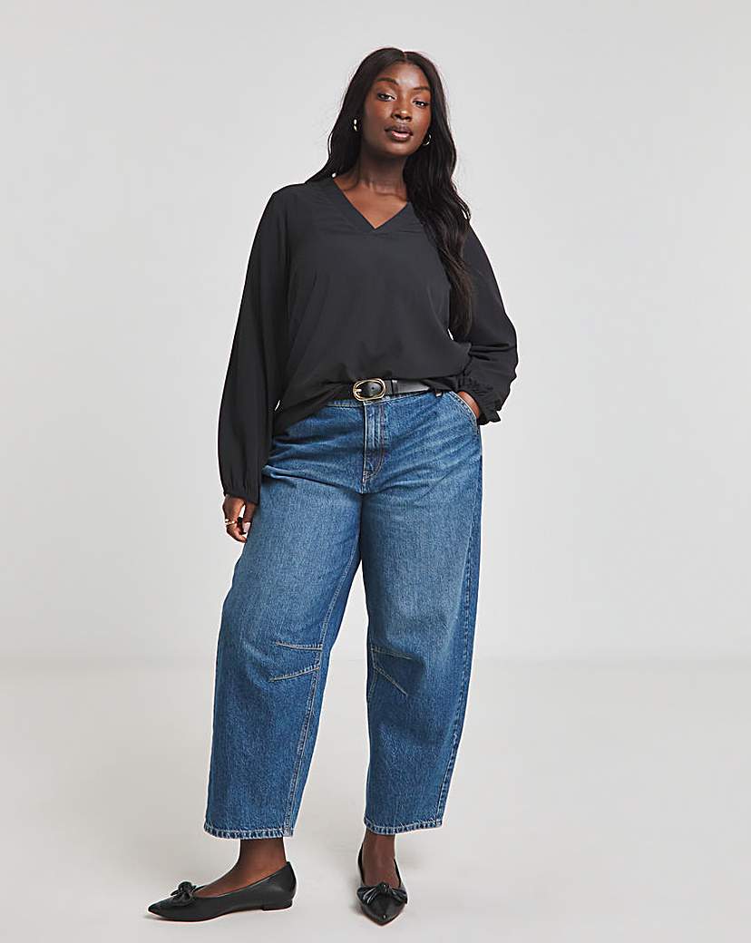 Black Long Sleeve V Neck Blouse