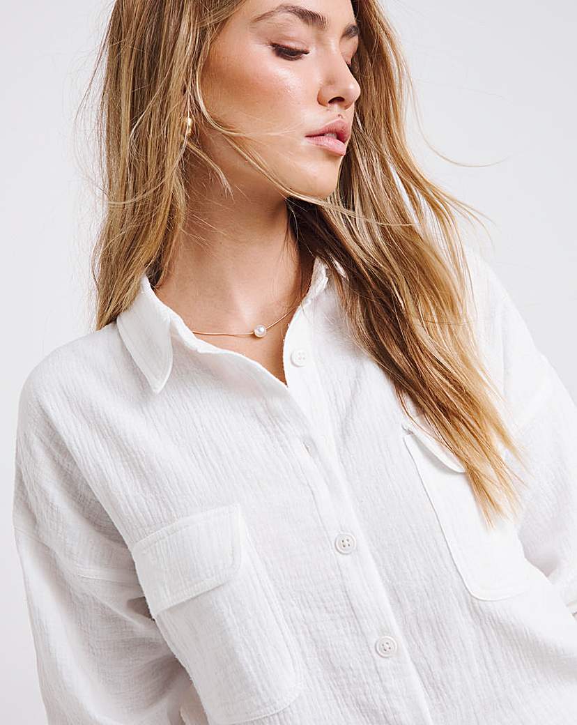 White Cheesecloth Pocket Shirt