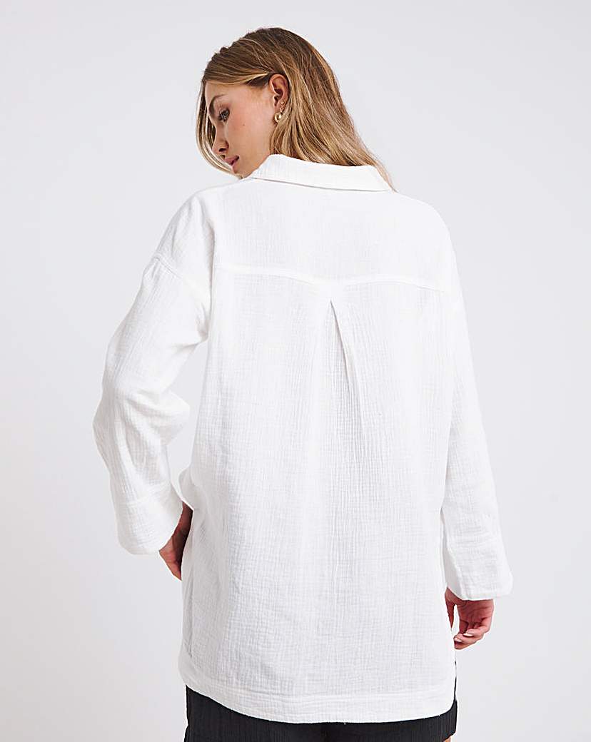 White Cheesecloth Pocket Shirt