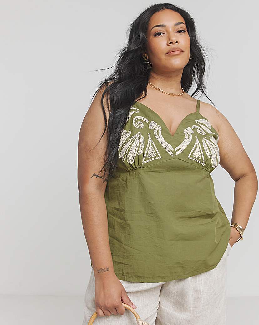 Olive Green Embroidered Cami