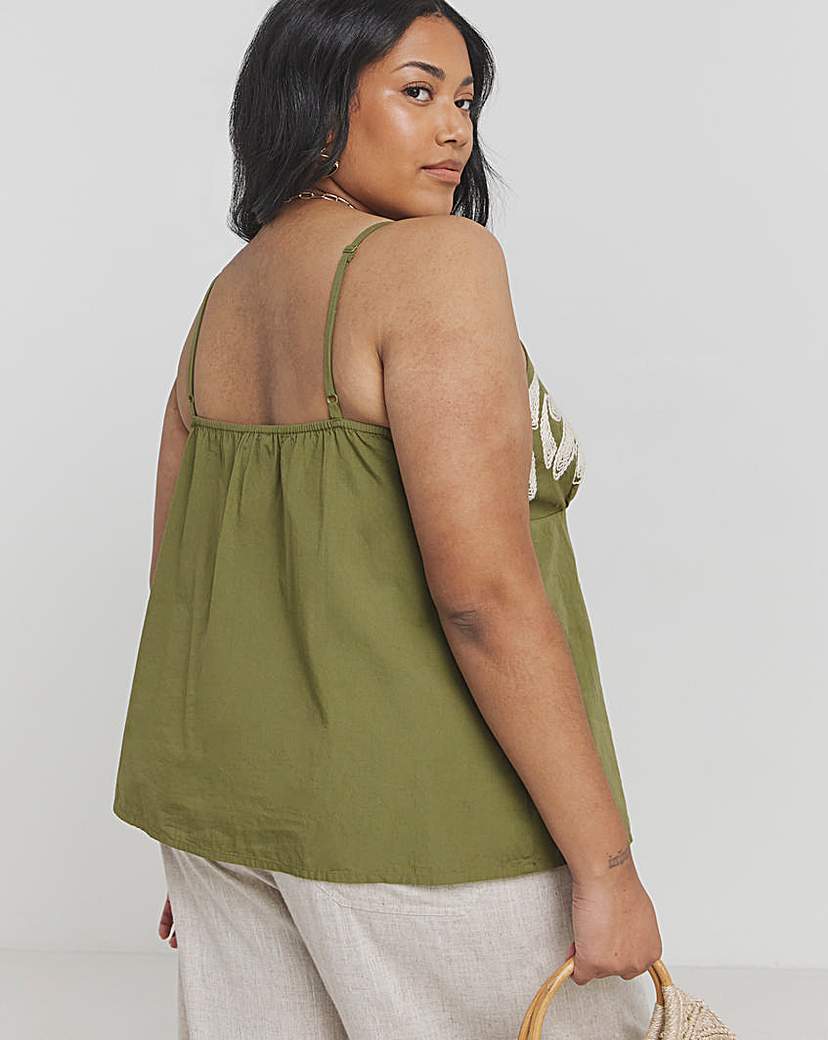 Olive Green Embroidered Cami
