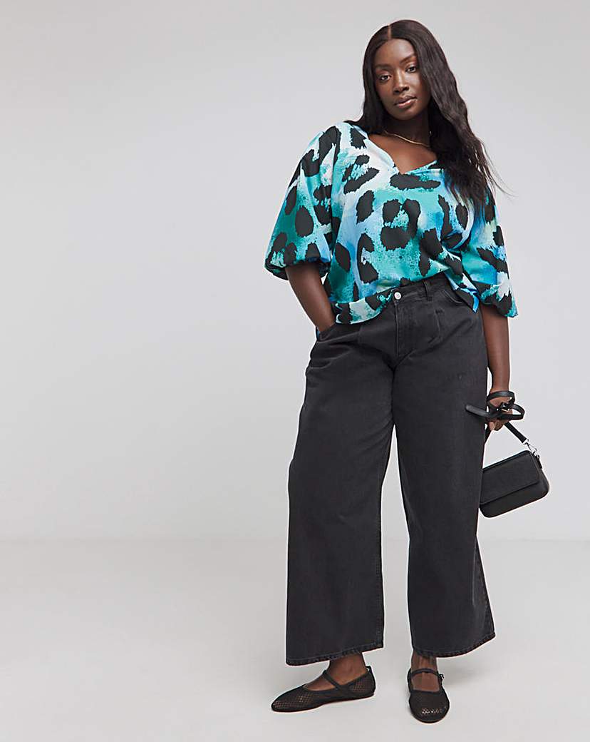 V Neck Puff Sleeve Blouse
