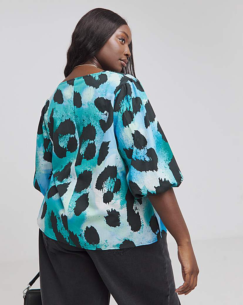V Neck Puff Sleeve Blouse