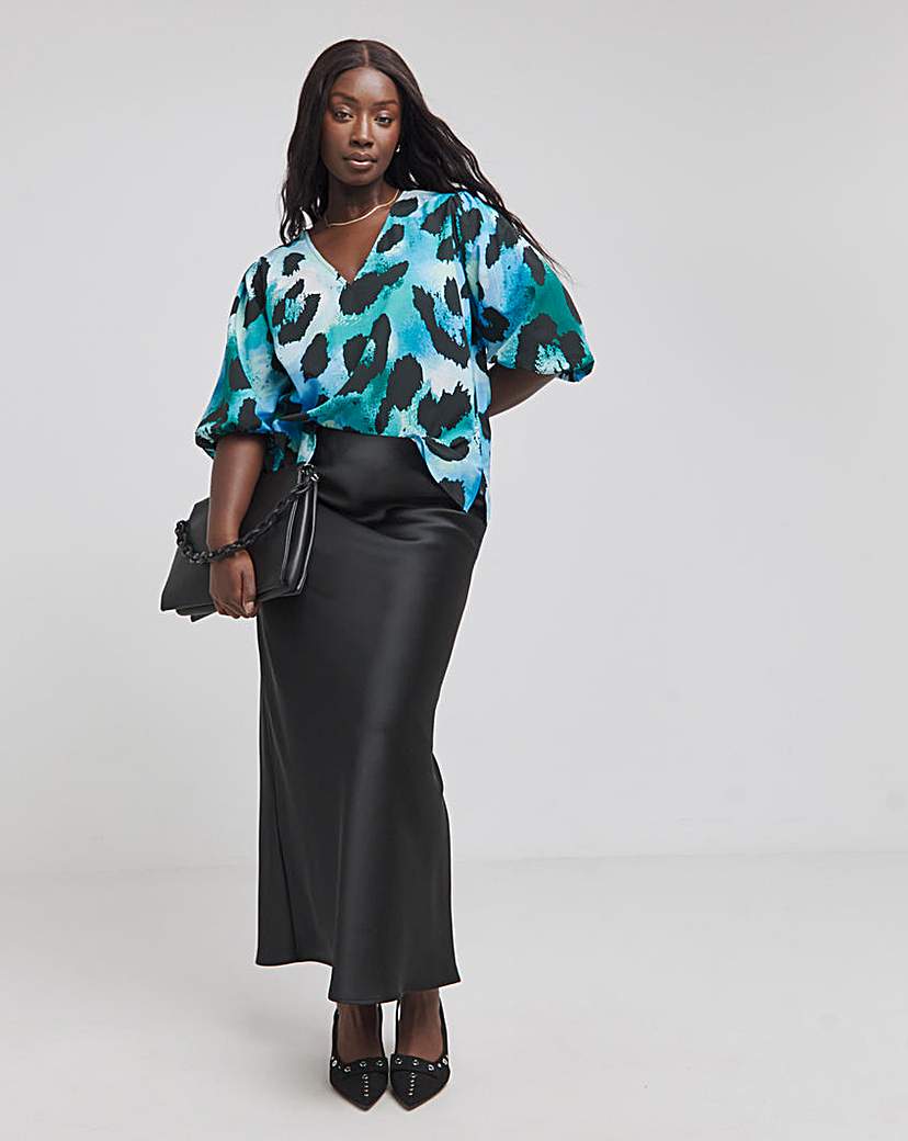 V Neck Puff Sleeve Blouse