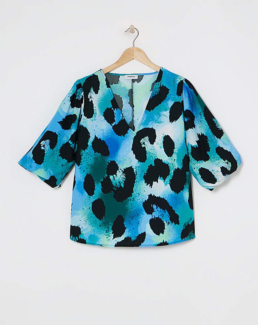 V Neck Puff Sleeve Blouse