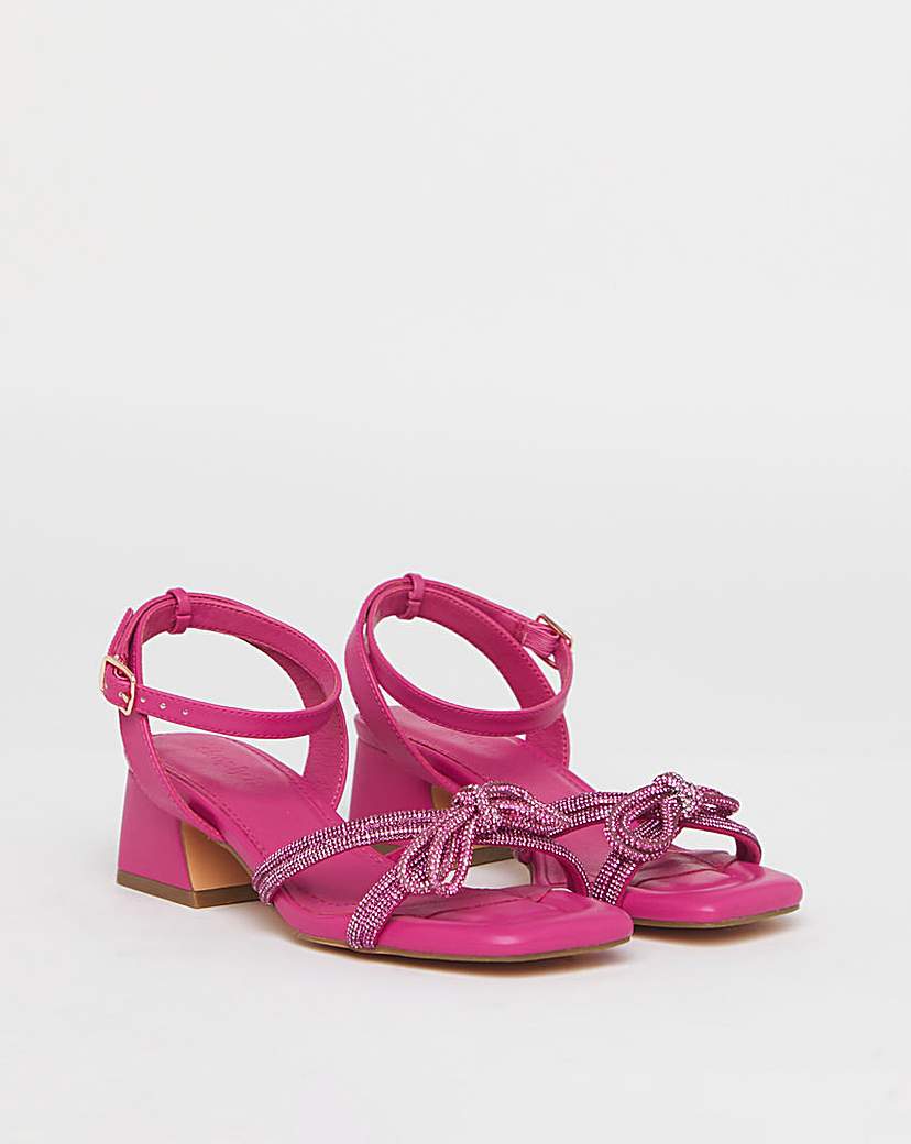 Diamante Bow Low Block Heel Wide