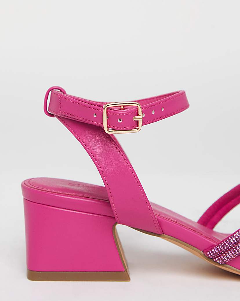 Diamante Bow Low Block Heel Wide