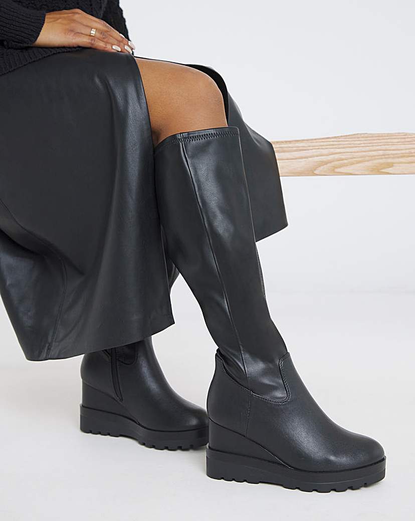New In - Stretch Wedge Knee High Boot Wide S-C