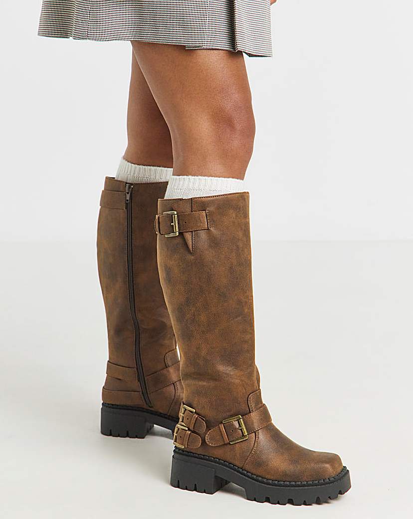 New In - Chunky Biker Boots Wide Curvy