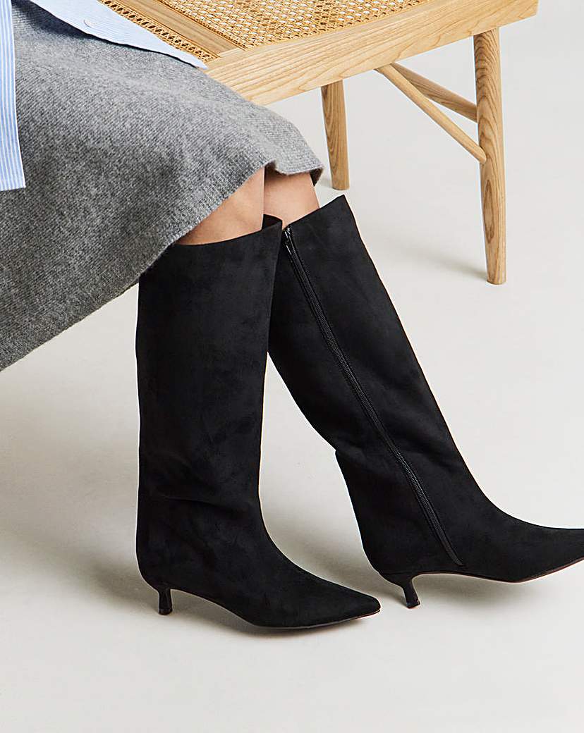 New In - Kitten Heel Straight Boots Wide Curvy
