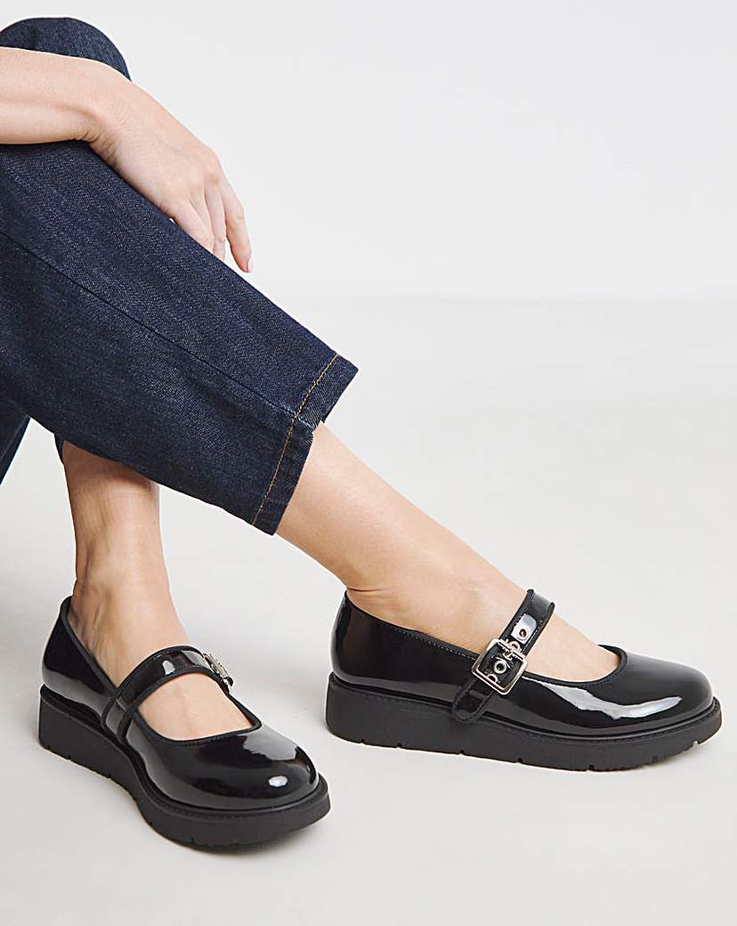 Chunky Mary Jane Extra Wide Black Patent - Simply Be - Size: 4